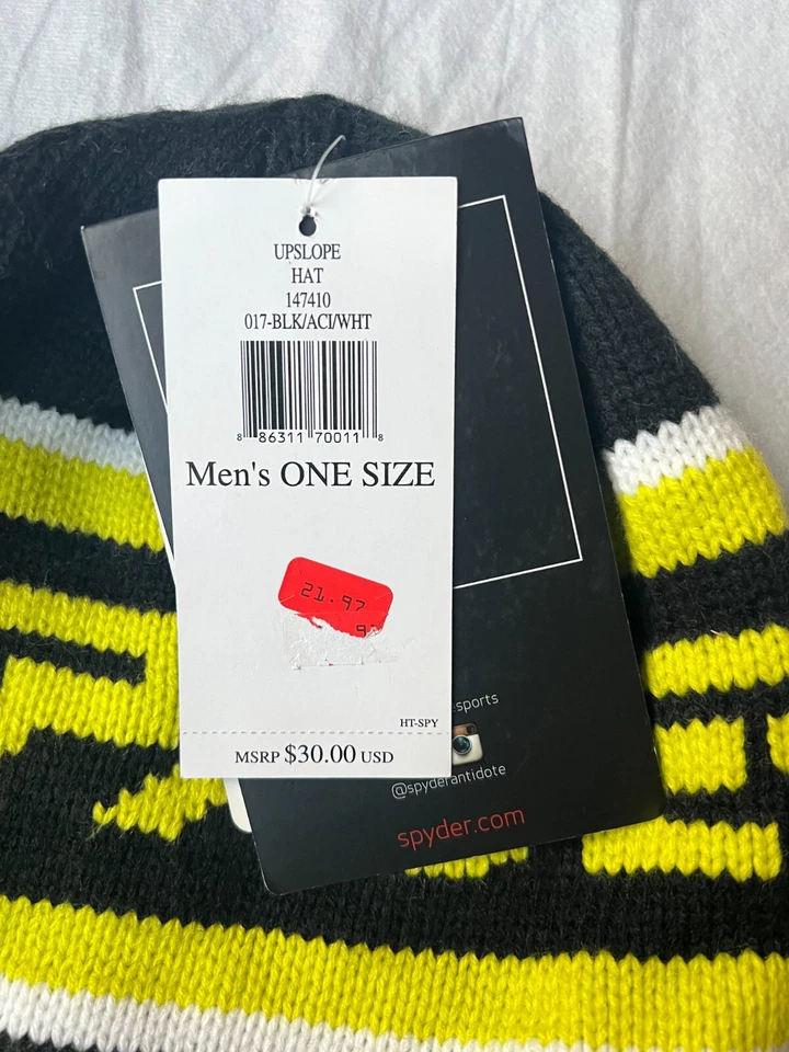 Spyder Hombres Upslope Vellón Forrado Tejido Sombrero Negro Amarillo OSF 147410 Foto 2 de 4