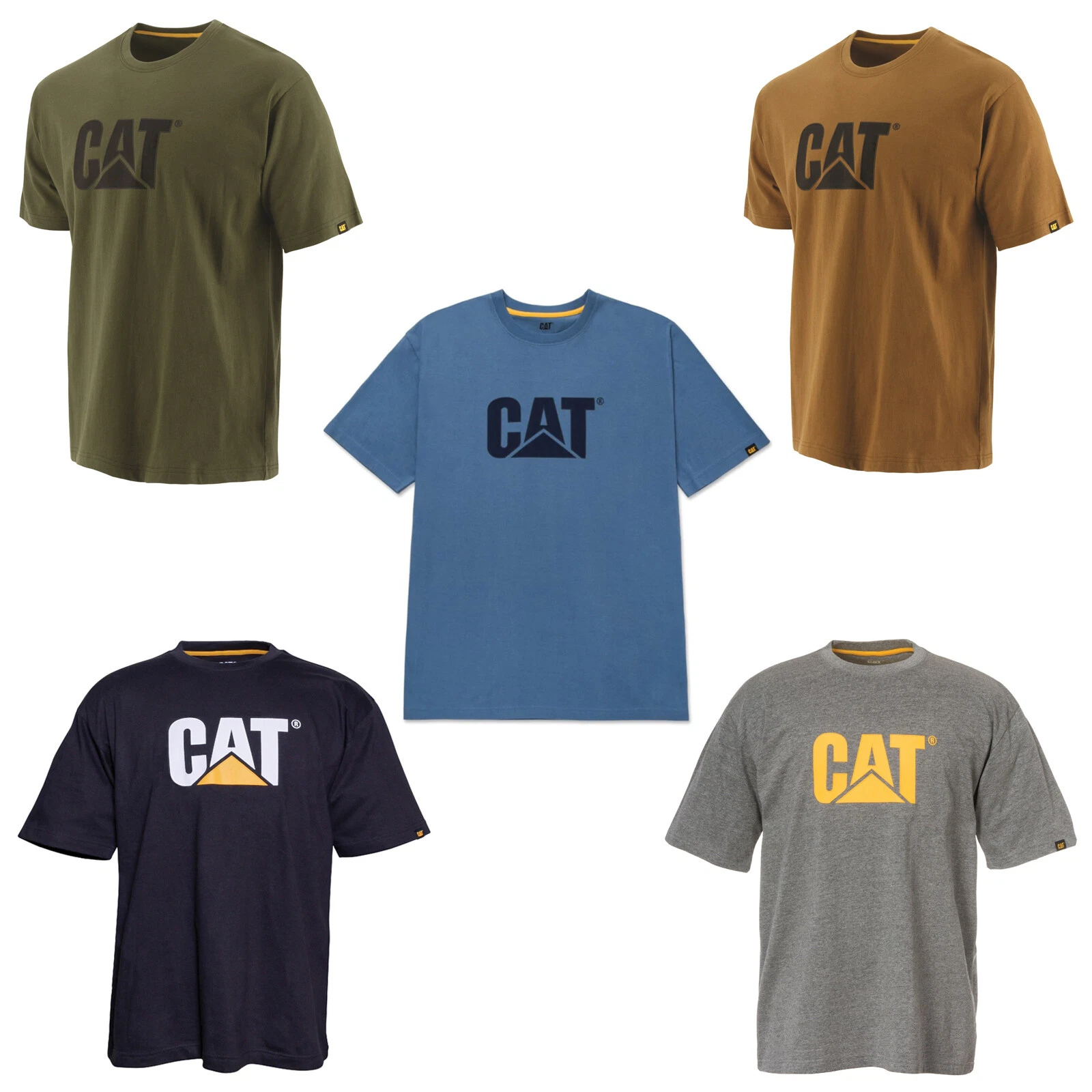 Mens CAT Work T-Shirt Caterpillar Trademark Logo Durable Short Sleeve Shirts