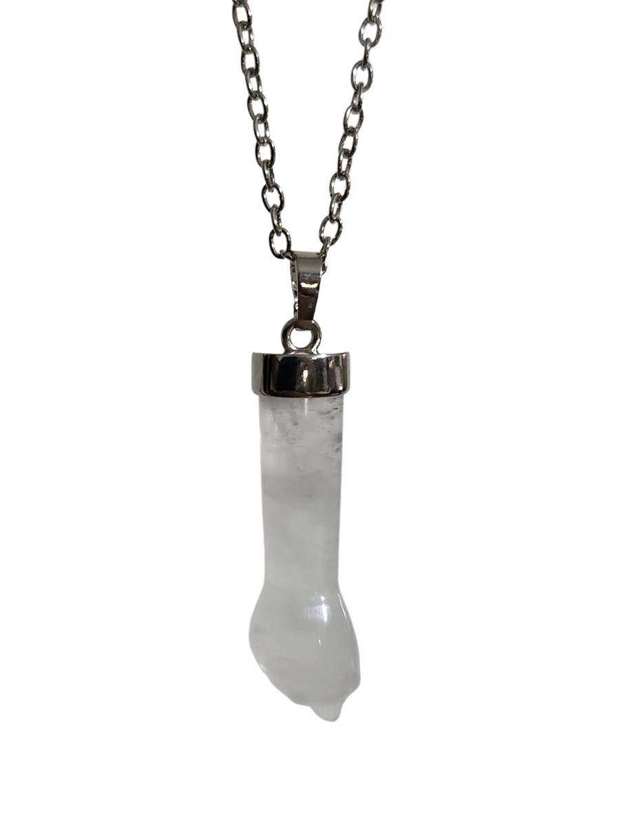 Collier Pendentif Figa (Mano Fico) En Quartz Naturel - Protection & Chance - Longueur 46 Cm