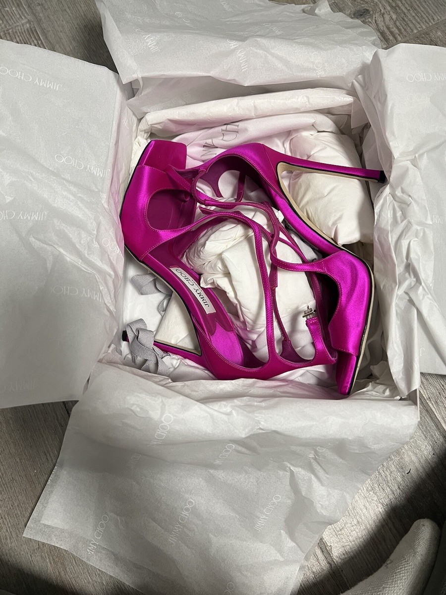 Jimmy Choo Azia 110 Magenta Satin Heels / Sandals Size 39