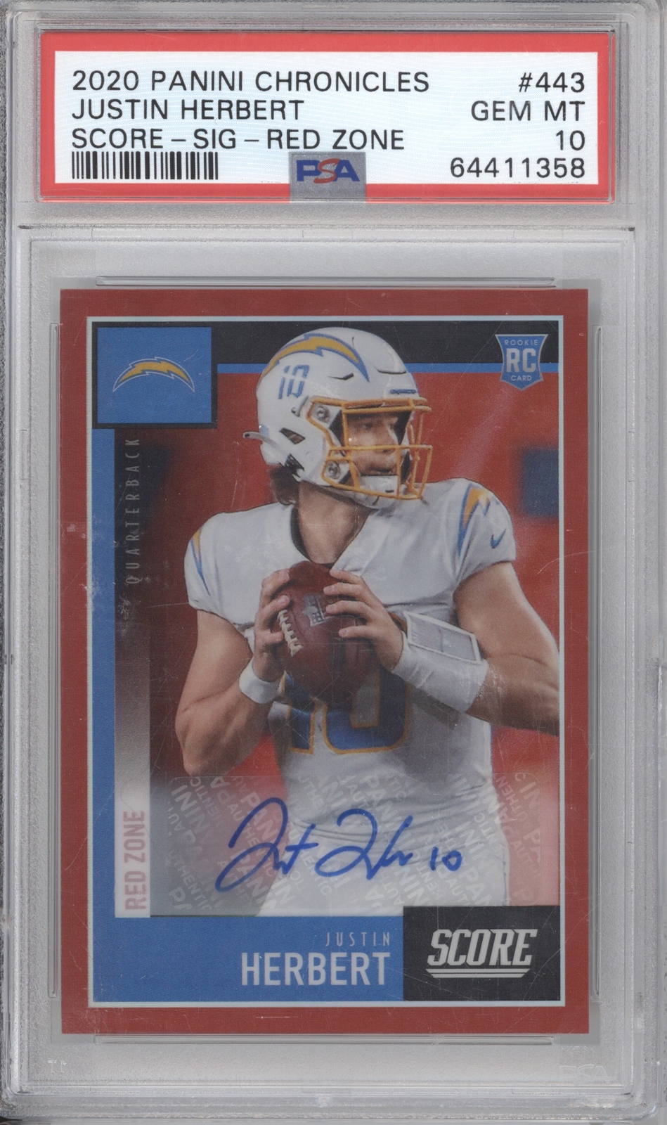 Justin Herbert Panini Chronicles Score #443 Signature-Red Zone