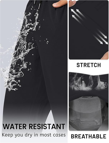 Men's Lightweight Hiking Joggers Quick-Dry Stretch Water-Resistant w/Pockets - Picture 3 of 6