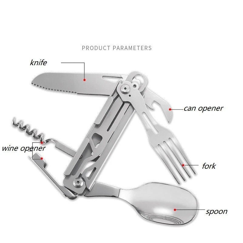 Cubiertos plegables para camping al aire libre utensilio de emergencia cuchillo de picnic cuchara tenedor kit Foto 2 de 4