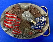 United States American Flag Patriotic Bald Eagle Vintage Bergamot Belt Buckle