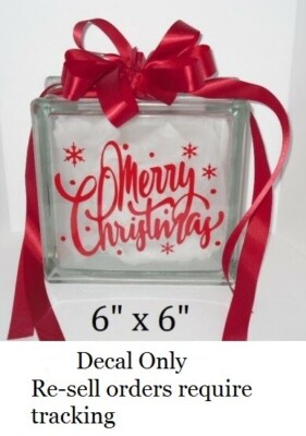 Merry Christmas quote decal sticker for DIY 8'' glass block