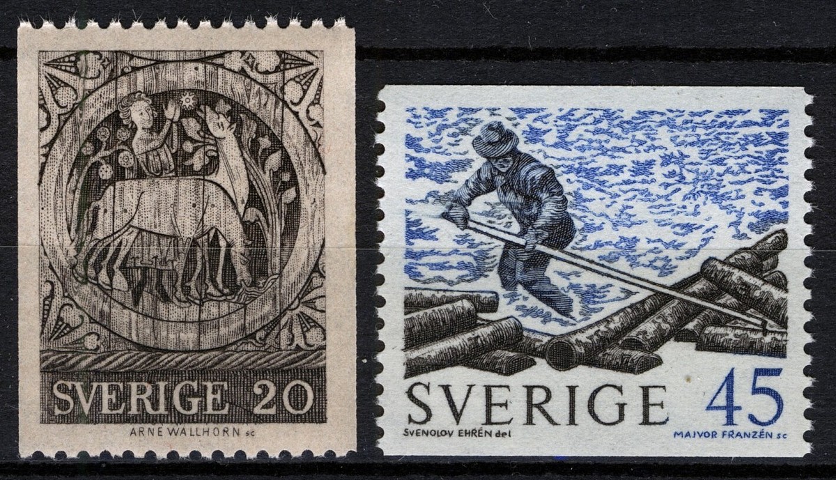 Sweden 1970, Definitive Stamps: Saint Staffan and Raftsman set MNH