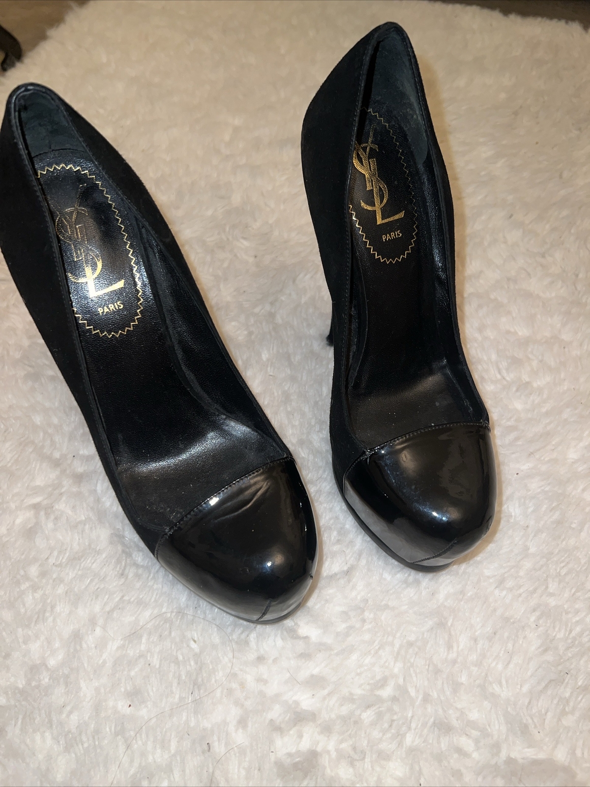 Décolleté YSL Yves Saint Laurent in pelle verniciata nera Tribtoo 140 plateau taglia 35 5