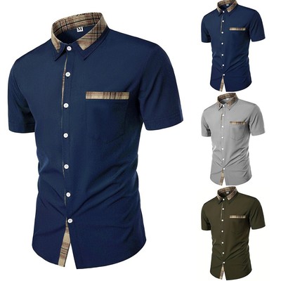 Business Freizeit Kariertes Hemd f��r Herren Slim Fit Kurzarm Button Down Oberte