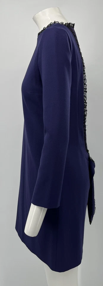 Vestido recto rojo Valentino púrpura manga larga encaje espalda moño acento talla 42 Foto 2 de 4