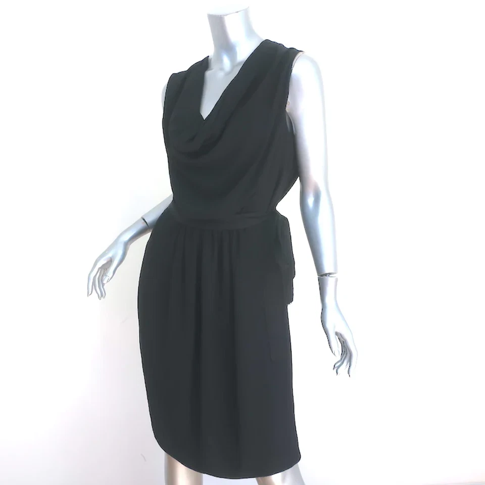 Lanvin Cowl Neck Sleeveless Dress Black Draped Crepe Size 42 - Image 3 of 4