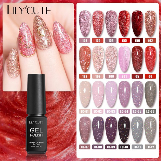 LILYCUTE 7ml Glitter Gel Nail Polish Shimmer Color Soak Off Nail Art