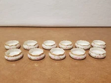 11 Antique Lenox Belleek Porcelain Open Salt Cellars With Pink Roses & Gold Trim