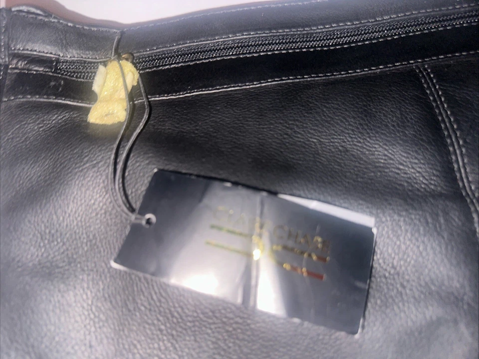 Claire Chase 拉链脊髓灰质炎袋黑色皮革袖包新品 — 第 2/4 张图片