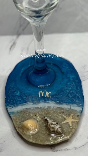 Champagne Flutes Wine Glasses, Set of 2 Personalized, Beach, Wedding - 第 2/5 張圖片