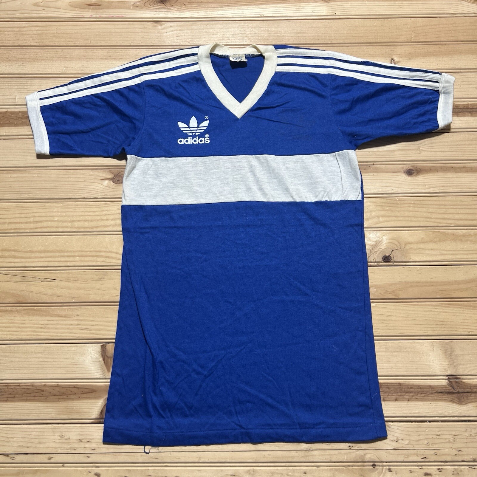 Vintage 80s Adidas Trefoil Striped Ringer Tee Single Stitch Medium