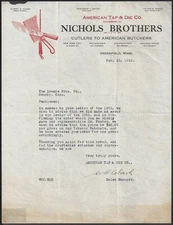 GREENFIELD, MA ~ NICHOLS BROTHERS, CUTLERS TO BUTCHERS ~ ILLUS. LETTERHEAD 1921