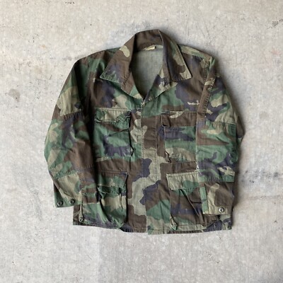 Vintage US Army Military Camouflage Button Down Field Shirt Jacket Size L  Short