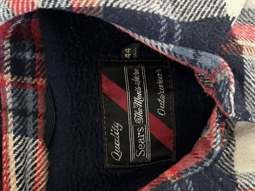 Vintage Sears Mens Store Outerwear Red Blue Plaid Work Coat Jacket 44 Tall - Picture 5 of 8