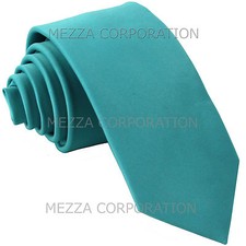 New Vesuvio Napoli Men's 2.5" skinny necktie only solid polyester Turquoise Blue