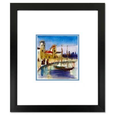 Moshe Leider, Framed Original Mixed Media Watercolor Painting, Hand Signed
