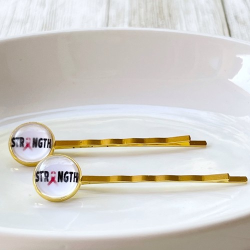 Breast Cancer Strength Awareness Pink Ribbon Hair Pins - 第 5/7 張圖片
