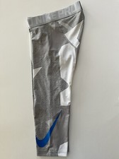 Nike Pro Boys Dri Fit Youth Large L 3/4 Length Leggings Gray Swoosh Logo EUC 