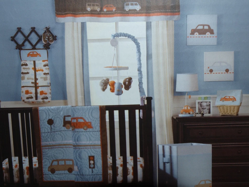 Carter's Bumper To Bumper Wall art cortinas de parede carros marrons azuis 2 peças novas na caixa! - Imagem 3 de 4