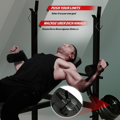Physionics® Hantelbank mit Gewichten 40/70/100 kg Langhantel 140/165 cm Ablage - Imagen 12 de 48