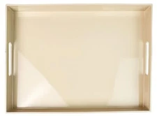 Beige Decorative Tray Rectangular Large Serving Tray with Handles Plastic Cof...