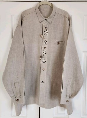 Imperial Shirt Tunic Size 46 XL Linen Blend Button Front Long Sleeve Embroidered