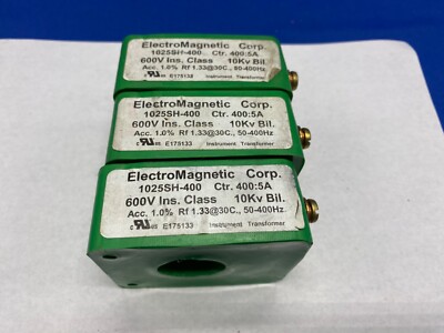 Electro Magnetic Corp current transformer qty 3 lot, 1025SH-400, CTR 400:5A 600V