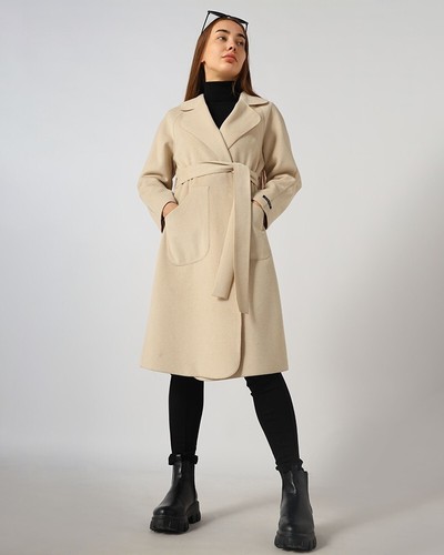 Women Luxury Wool Trench Coat Long Sleeve Formal Collar Made of Polyester+Spande - 第 1/7 張圖片