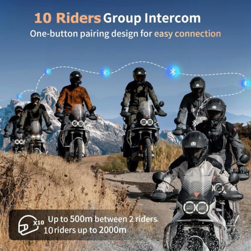 FX8 PRO Motorcycle Helmet Bluetooth Intercom Motorbike Headset 10 Riders 2000m - Picture 3 of 18