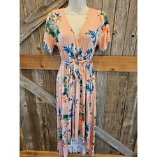 Lee lees forest NYC botique dress tie waist pink v neck High low made in USA M