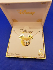 Disney Silver Plated Mickey Mouse Ears Initial S Pendant Chain Necklace NIB