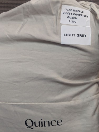 Quince 100% Organic Luxe Waffle Duvet Cover 3PC Set Light Grey Size Queen -NEW- - Picture 2 of 7