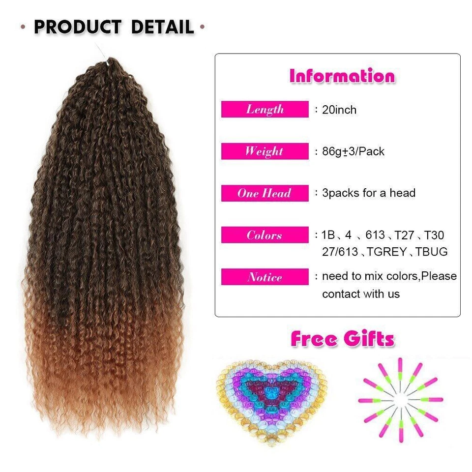 20-28 Inch Curly Crochet Braids Hair Ombre Braiding Hair Extensions Brown Hair - Image 4 of 4