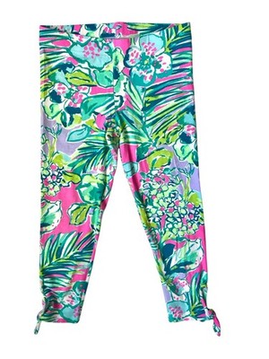 Lilly Pulitzer Maia Tie Hem Crop Leggings Girls Size L Early Bloomer Pink Floral
