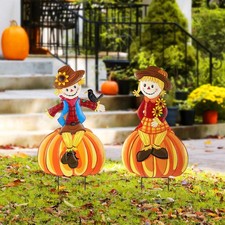 2 Pcs Fall Yard Signs Scarecrow Decorations Outdoor, 30"H Metal Thanksgiving ...