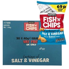 Burton's Fish N Chips Salt & Vinegar 40g Baked Snack Box of 30 £17.99