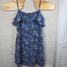 Alice + Olivia Silk Floral Mini Dress Womens Large Blue Ruffle Spaghetti Strap