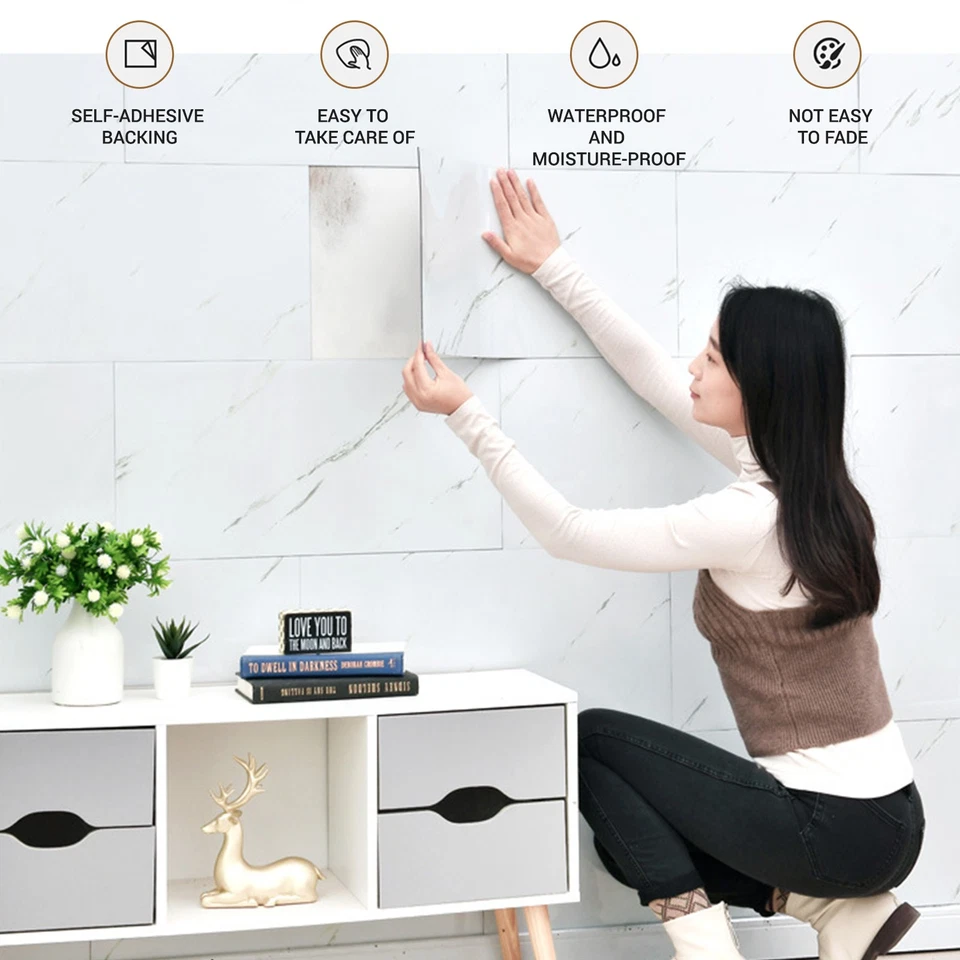 10-50x Peel Stick On Tile Self Adhesive Kitchen Bathroom Wall Sticker Tiles - image 4 of 4