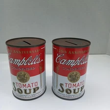 Vintage 125th Anniversary Campbell's Tomato Soup Coin Bank Tin Can (2)