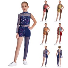 Kids Girls Bodysuit Patchwork Leotard Dance Costume Active Gymnastics Dancewear