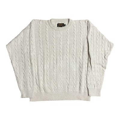 Eddie Bauer Cableknit Sweater 90s Oatmeal Medium Heavy Cotton Fisherman Outdoors