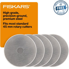 5 Pack Fiskars 45mm Rotary Blades - Rotary Cutter Blade Replacement - Grey, NEW