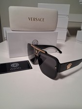 Versace Men  s Shield Sunglasses Black Plastic Frame Gray Tinted Lenses w/ Case