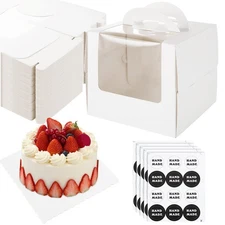 30 PCS 6x6x6 Cake Boxes with Window, 6 Inch Small Cake Boxes with Handles, Wh...
