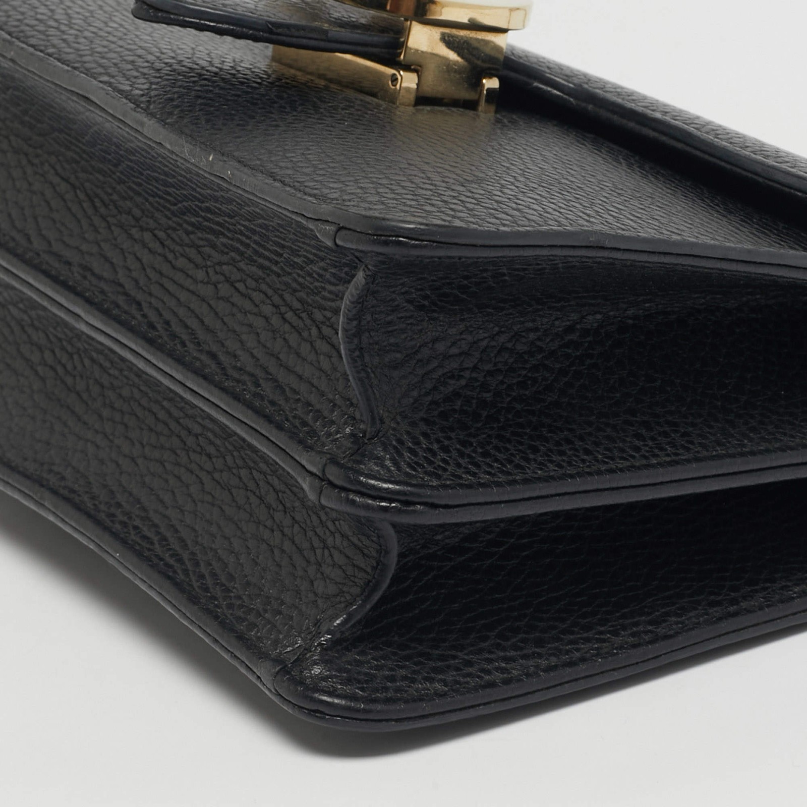 Gucci Black Leather Dollar Interlocking G Shoulder Bag thumbnail 11