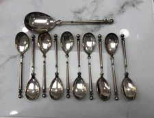 Set Of 11 Vintage 800 Sterling Silver Decorative Spoons